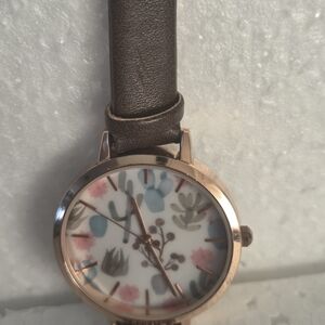 Floral Dial Brown Leather Women's Watch